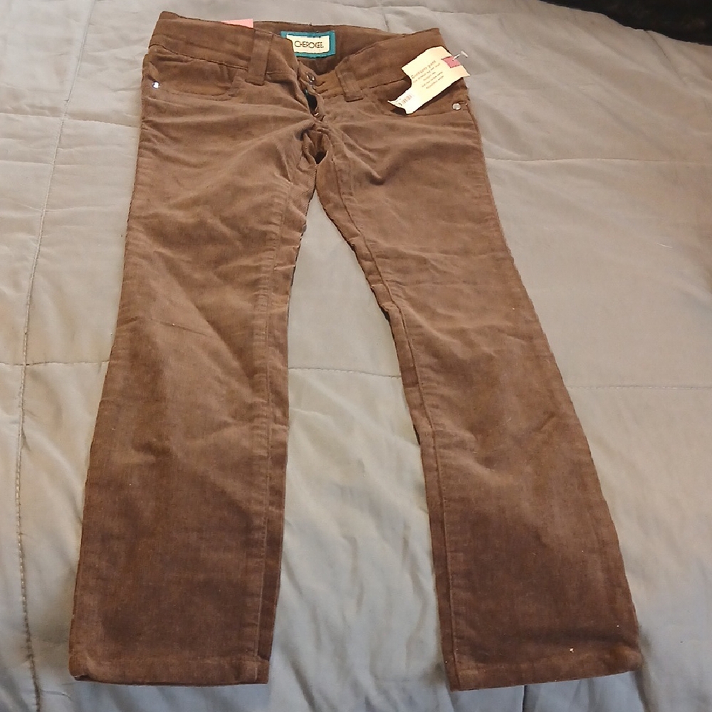 Cherokee Brown Corduroy Pants with Blue Trim